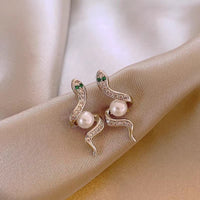Rhinestone Zircon Simulated Snakes Bead Stud Earrings For Women