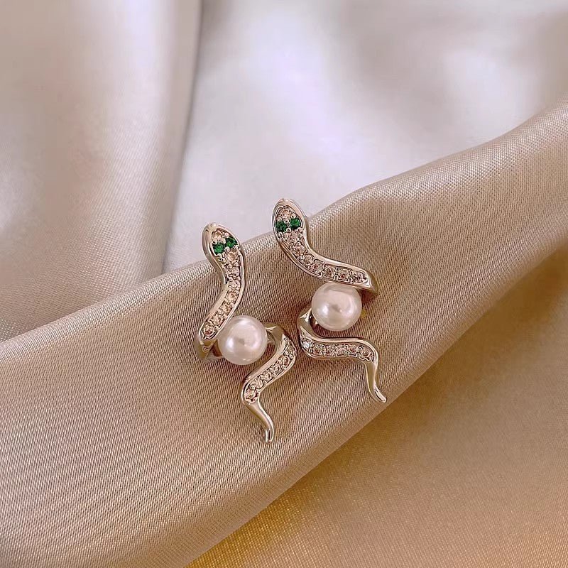 Rhinestone Zircon Simulated Snakes Bead Stud Earrings For Women