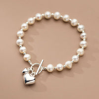 Silver Love Pearl Light Bead Bracelet Heart-shaped